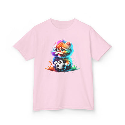 Colorful Cat Soccer Tee for Kids - Fun and Playful Design