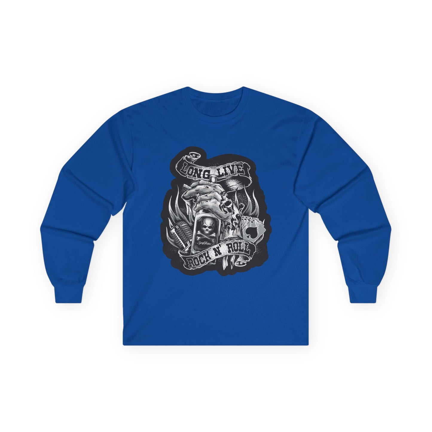 Rock 'N' Roll Skull Long Sleeve Tee — 'Young & Live' Vintage Motorcycle Design