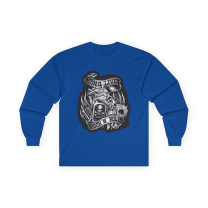 Rock 'N' Roll Skull Long Sleeve Tee — 'Young & Live' Vintage Motorcycle Design