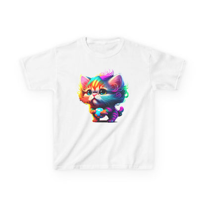 Colorful Cartoon Cat Kids Heavy Cotton Tee - Fun & Playful Design