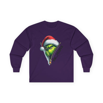 Grinch Peeking Long Sleeve Tee — "Evil People" Holiday Graphic
