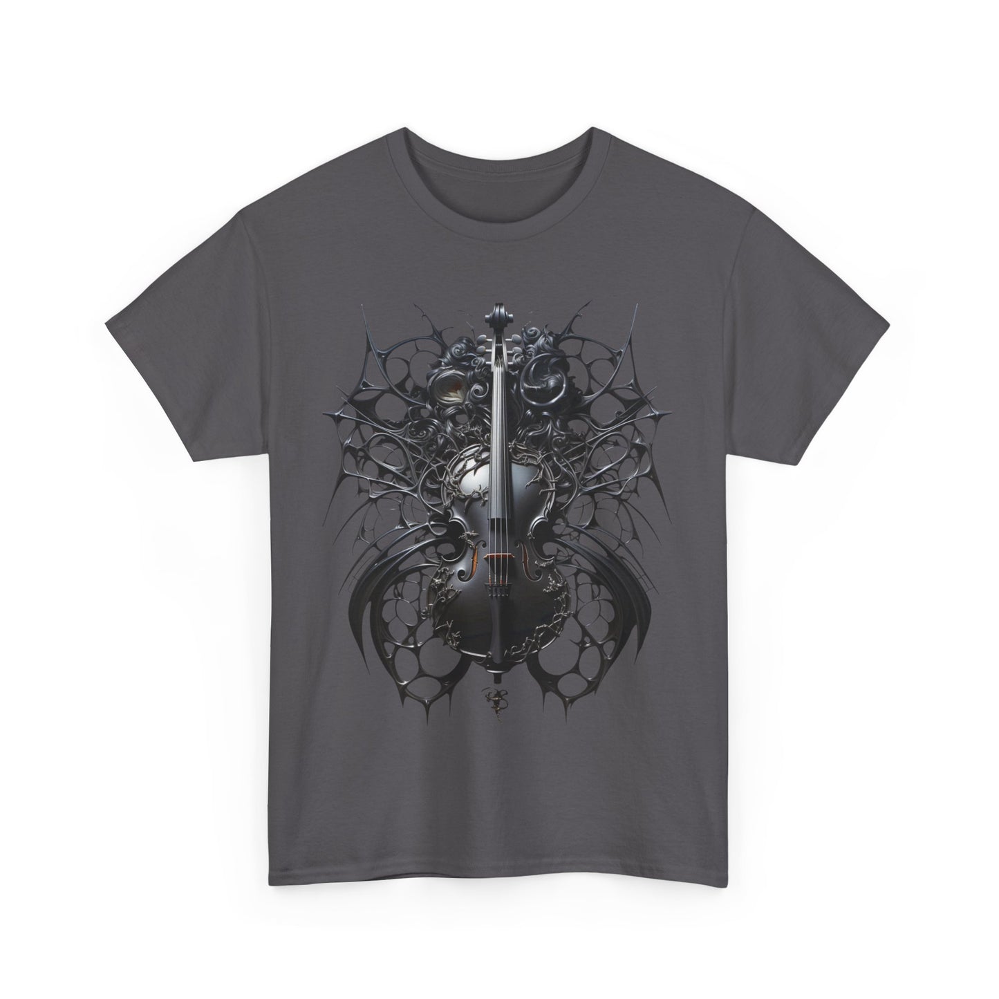 Heavy Cotton Tee with Gothic Violin Design - Perfect for Music Lovers