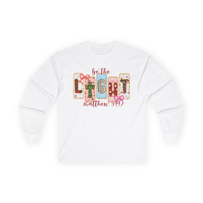 Be the Light Long Sleeve Tee — Inspirational Scripture Matthew 5:14 Design