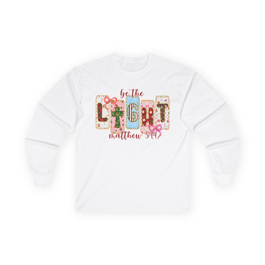 Be the Light Long Sleeve Tee — Inspirational Scripture Matthew 5:14 Design
