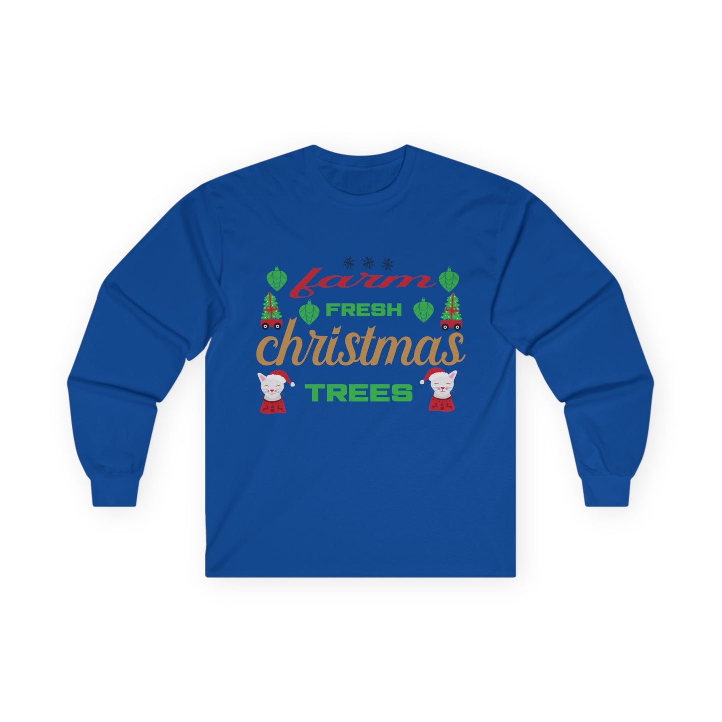 Farm Fresh Christmas Trees Long Sleeve Tee, Holiday Shirt, Xmas Gift, Christmas Apparel, Festive Outfit, Winter Wear
