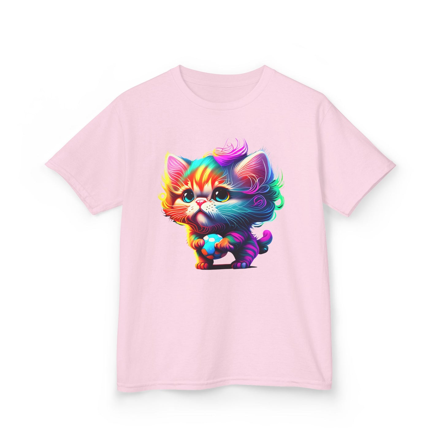 Colorful Cartoon Cat Kids Heavy Cotton Tee - Fun & Playful Design