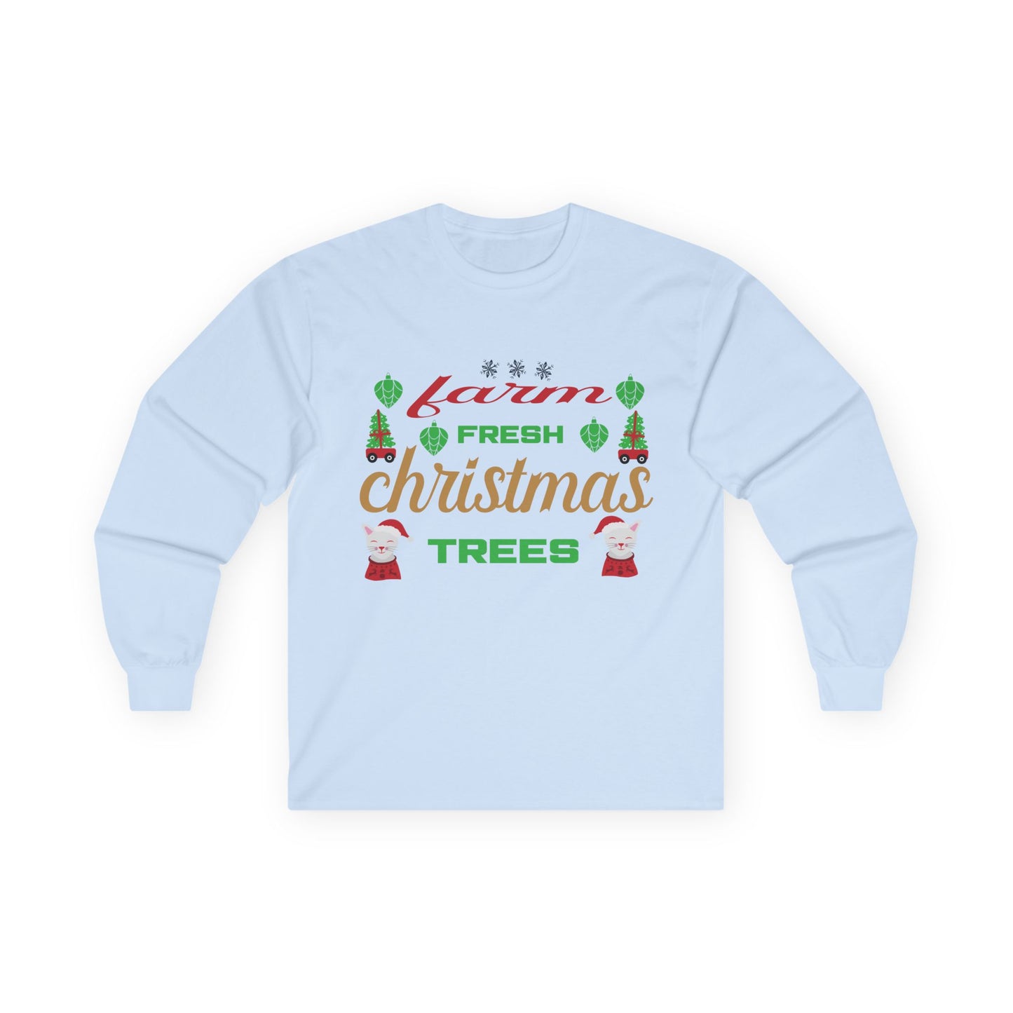 Farm Fresh Christmas Trees Long Sleeve Tee, Holiday Shirt, Xmas Gift, Christmas Apparel, Festive Outfit, Winter Wear