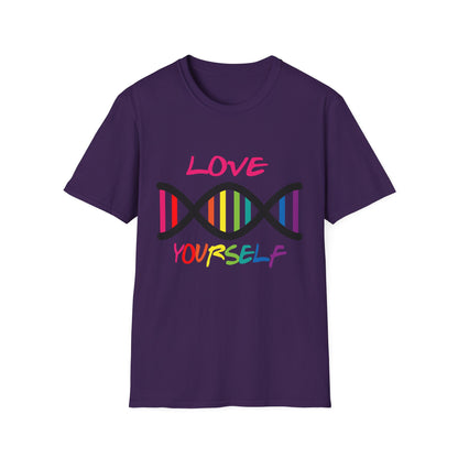 Love Yourself LGBTQ+ Pride T-Shirt, Unisex Rainbow Tee, Softstyle Shirt for Self-Care, Supportive Gift for Friends, Perfect for Pride Month