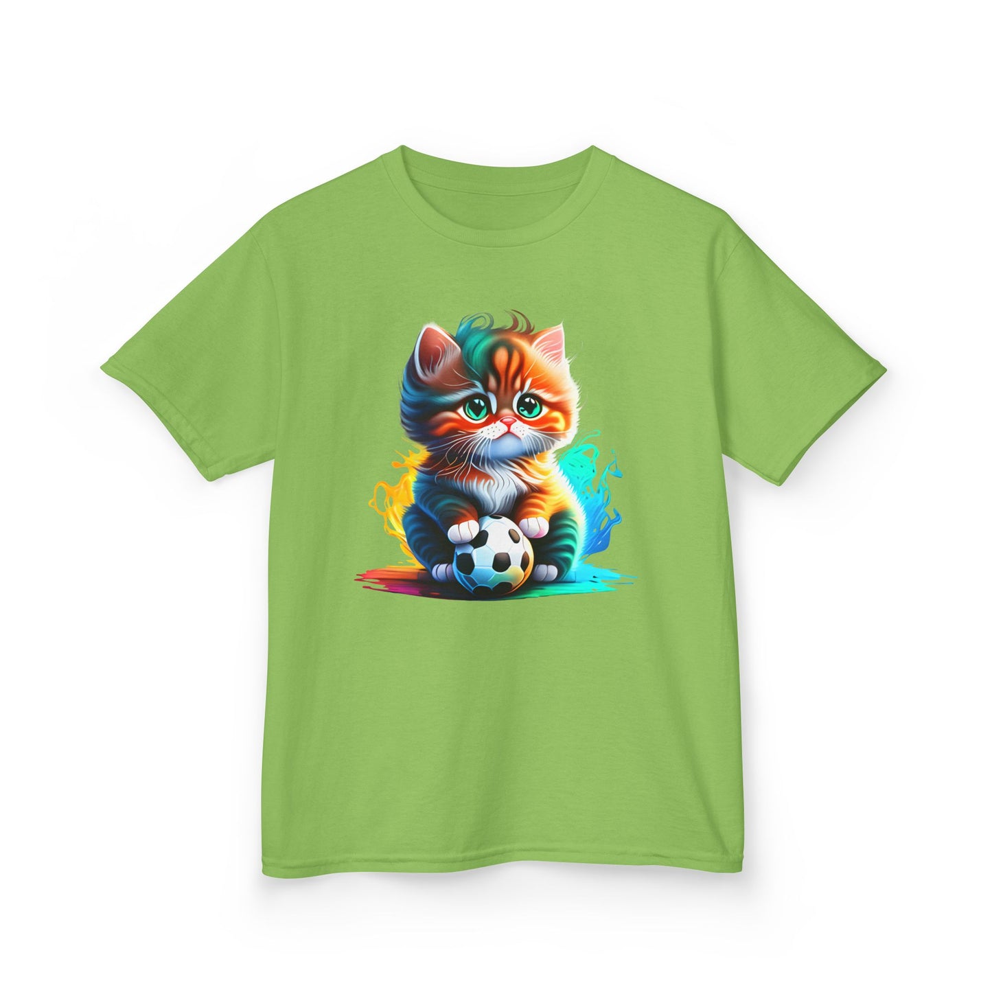 Playful Cat Soccer Kids Heavy Cotton™ Tee - Fun and Colorful T-Shirt for Young Animal Lovers