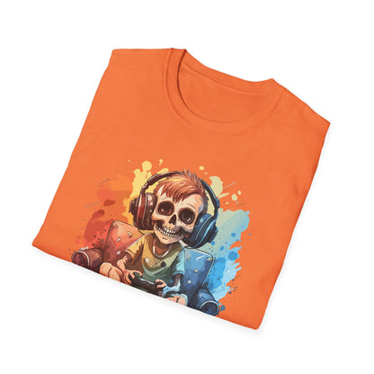 Skull Gamer T-Shirt, Unisex Softstyle Tee, Video Game Shirt, Gift for Gamers, Cool Graphic Tee, Halloween Style Shirt