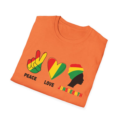 Juneteenth Peace Love Unisex Softstyle T-Shirt, Graphic Tee, Black History Month, Celebration Wear, Gift for Activists