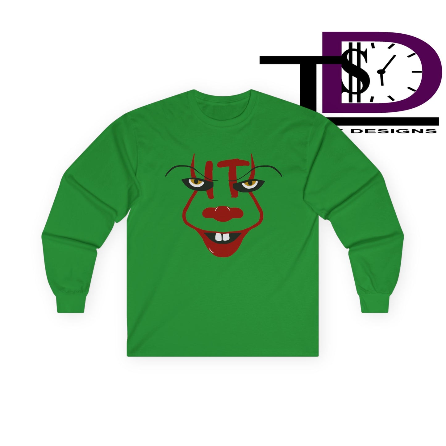 Creepy Clown Long Sleeve Tee, Unisex Halloween Shirt, Funny Costume Top, Fall Celebration Apparel, Spooky Graphic Tee, Horror Fan Gift