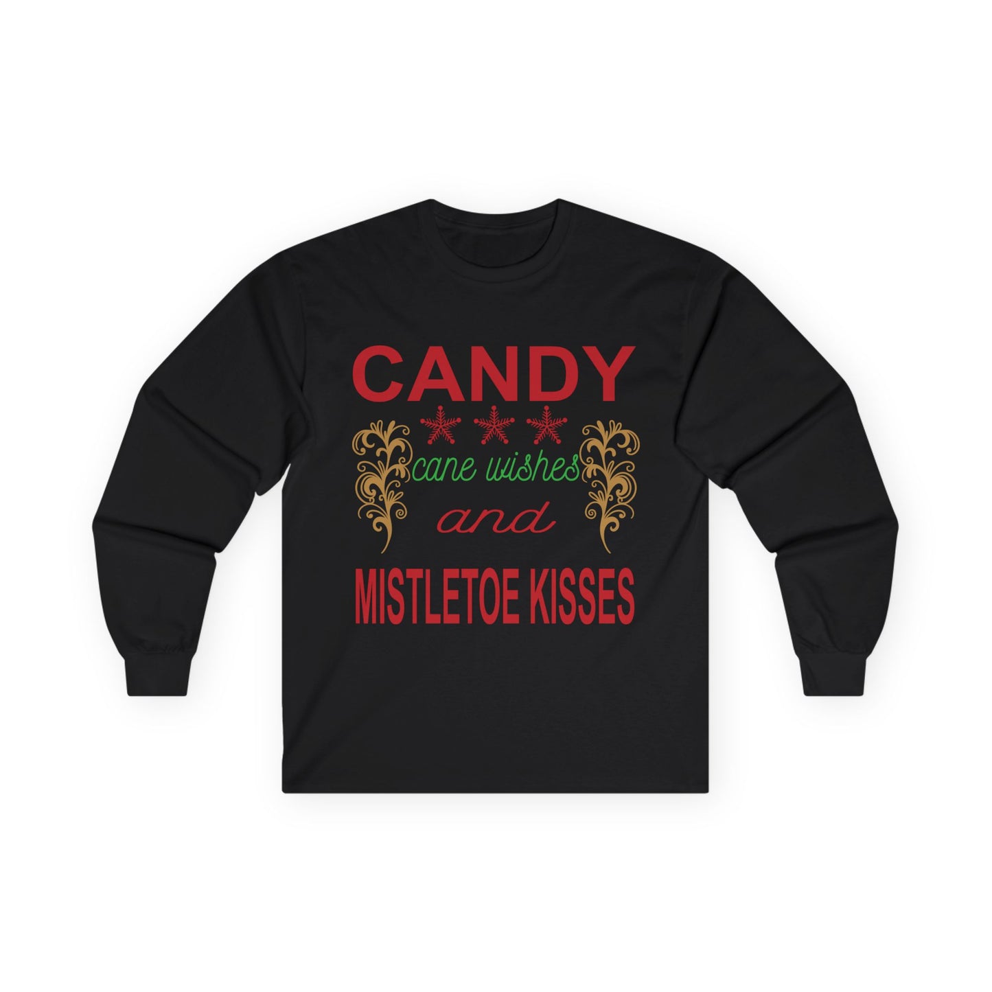 Candy Wishes & Mistletoe Kisses Long Sleeve Tee, Festive Apparel, Holiday Gift, Christmas Shirt, Unisex Tee, Winter Wear