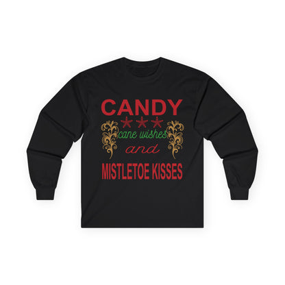 Candy Wishes & Mistletoe Kisses Long Sleeve Tee, Festive Apparel, Holiday Gift, Christmas Shirt, Unisex Tee, Winter Wear