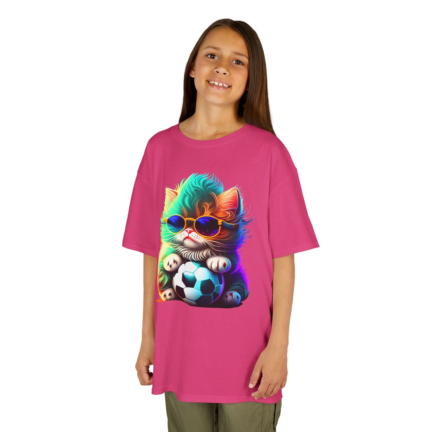 Cool Cat Soccer Kids Tee - Fun Heavy Cotton T-Shirt for Young Sports Fans