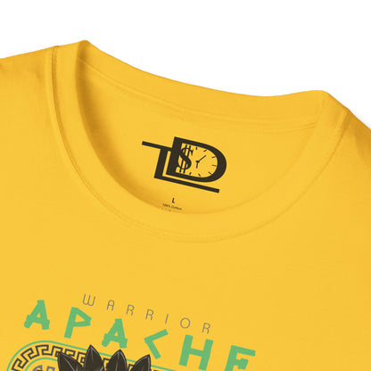 Apache Warrior Graphic T-Shirt, Softstyle Tee, Unisex Casual Wear, Festival Apparel, Heritage Tribute Shirt