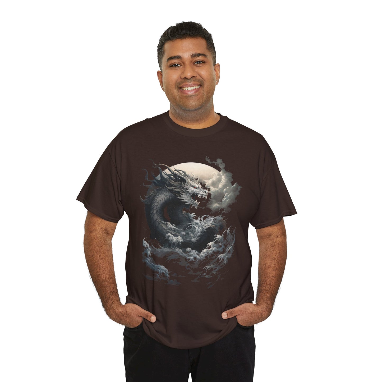 Dragon Moon Unisex Heavy Cotton Tee - Mystical Night Sky Apparel