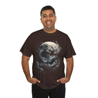 Dragon Moon Unisex Heavy Cotton Tee - Mystical Night Sky Apparel