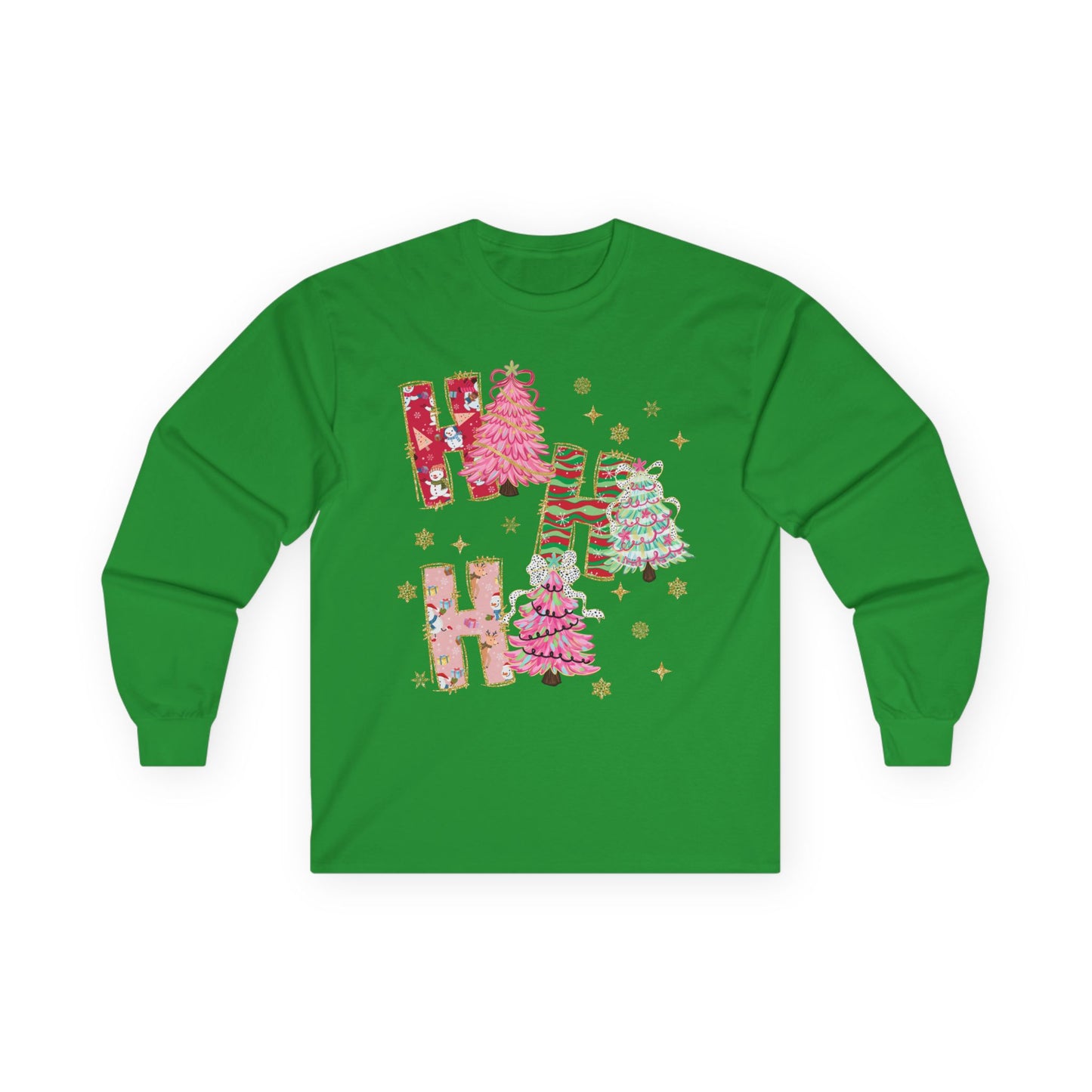 Christmas 'Ho Ho Ho' Long Sleeve Tee — Festive Pink & Green Holiday Shirt