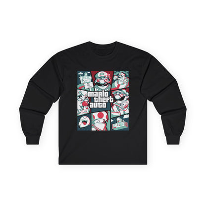 Retro Gaming Long Sleeve Tee — 'Mario Cierto Auto' Graphic