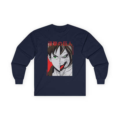 Anime Split-Face Long Sleeve Tee — Eren Jaeger Inspired Design