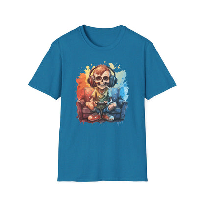 Skull Gamer T-Shirt, Unisex Softstyle Tee, Video Game Shirt, Gift for Gamers, Cool Graphic Tee, Halloween Style Shirt