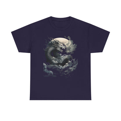 Dragon Moon Unisex Heavy Cotton Tee - Mystical Night Sky Apparel