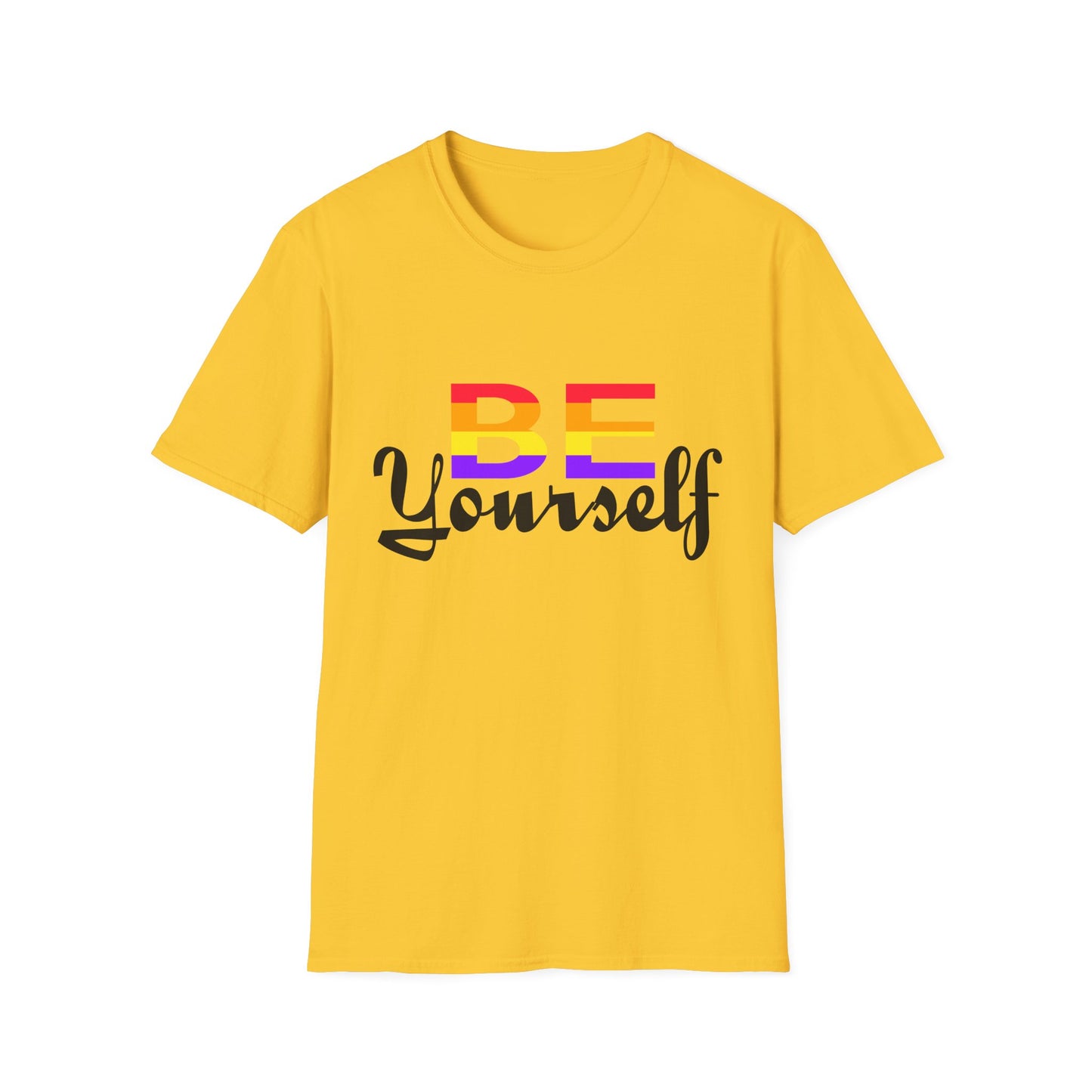 LGBTQ+ Pride Unisex T-Shirt, BE Yourself Quote Tee, Softstyle Graphic Shirt for Pride Month, Affirmation Apparel, Inclusive Fashion