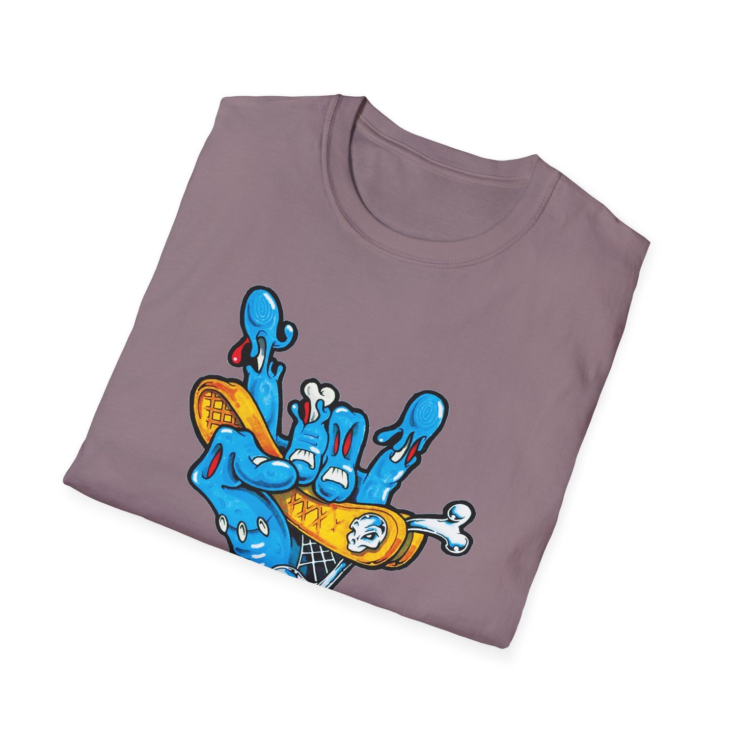 Street Art Unisex Softstyle T-Shirt with Colorful Skateboard Design