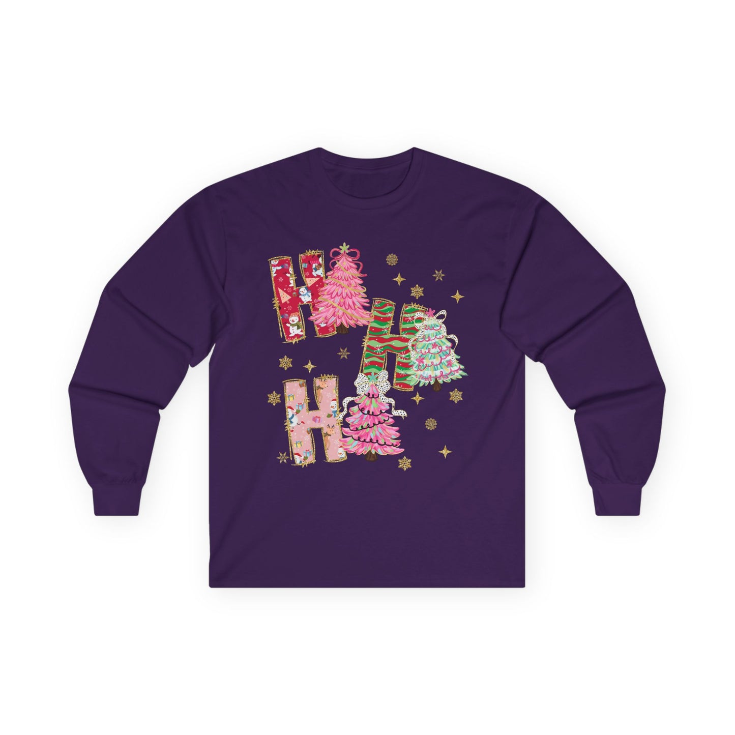 Christmas 'Ho Ho Ho' Long Sleeve Tee — Festive Pink & Green Holiday Shirt