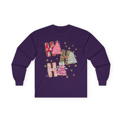 Christmas 'Ho Ho Ho' Long Sleeve Tee — Festive Pink & Green Holiday Shirt