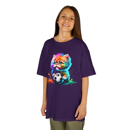 Colorful Cat Soccer Tee for Kids - Fun and Playful Design