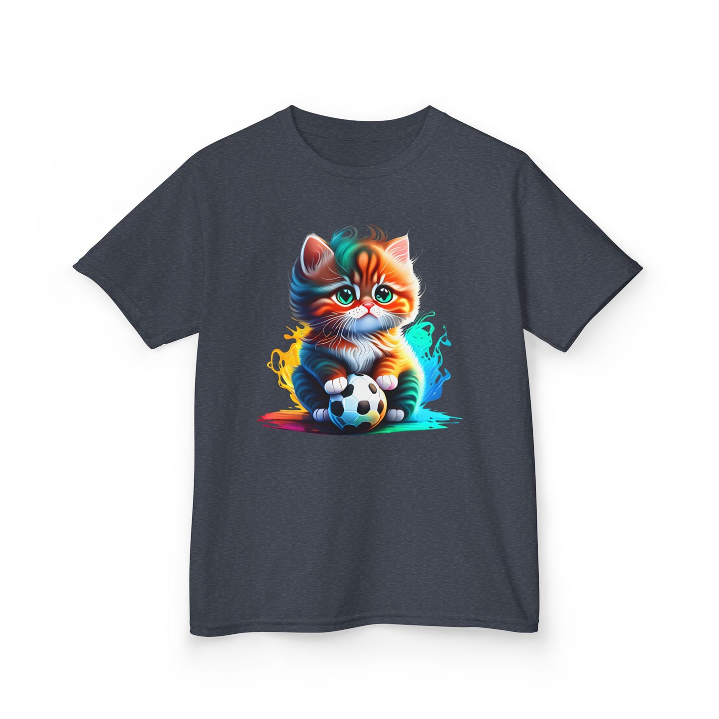 Playful Cat Soccer Kids Heavy Cotton™ Tee - Fun and Colorful T-Shirt for Young Animal Lovers