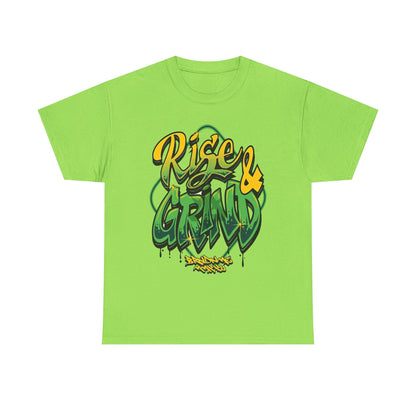 Rise & Grind Unisex Heavy Cotton Tee - Bold Graffiti Style Motivational T-Shirt