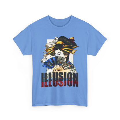 Unisex Heavy Cotton Tee - Illusion Design - Artistic Fan Graphic Tee for Casual Wear