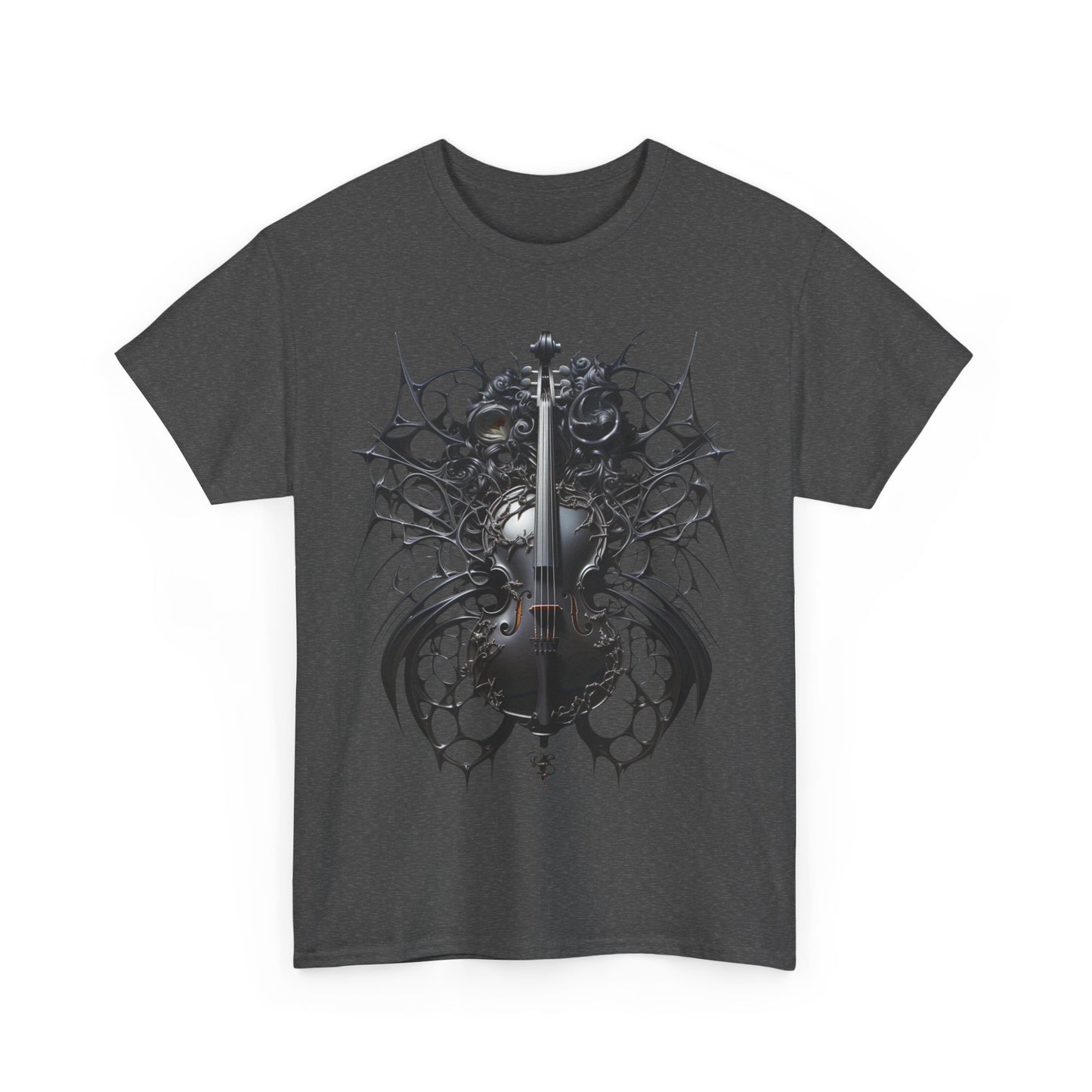 Heavy Cotton Tee with Gothic Violin Design - Perfect for Music Lovers