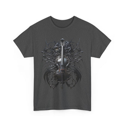 Heavy Cotton Tee with Gothic Violin Design - Perfect for Music Lovers