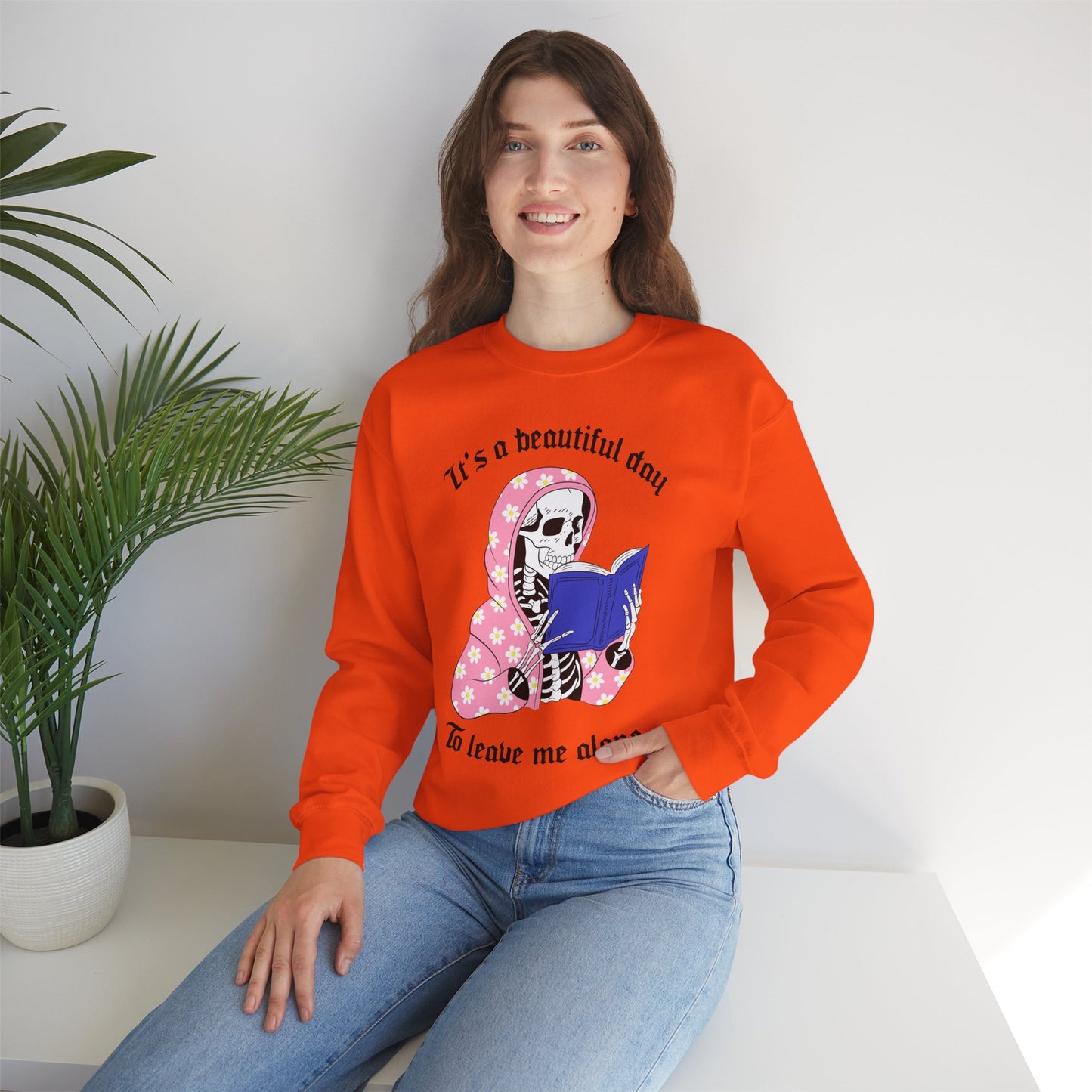 Unisex Heavy Blend™ Crewneck Sweatshirt - "It's a Beautiful Day to Leave Me Alone" Cozy Graphic