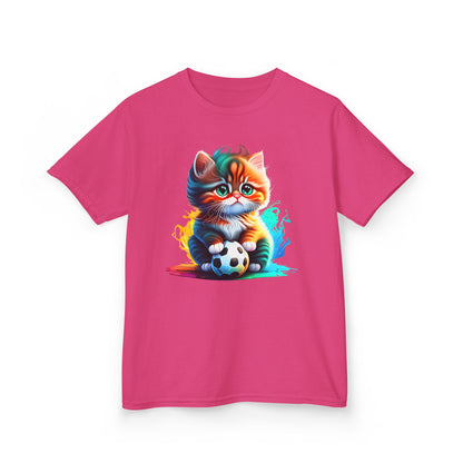 Playful Cat Soccer Kids Heavy Cotton™ Tee - Fun and Colorful T-Shirt for Young Animal Lovers