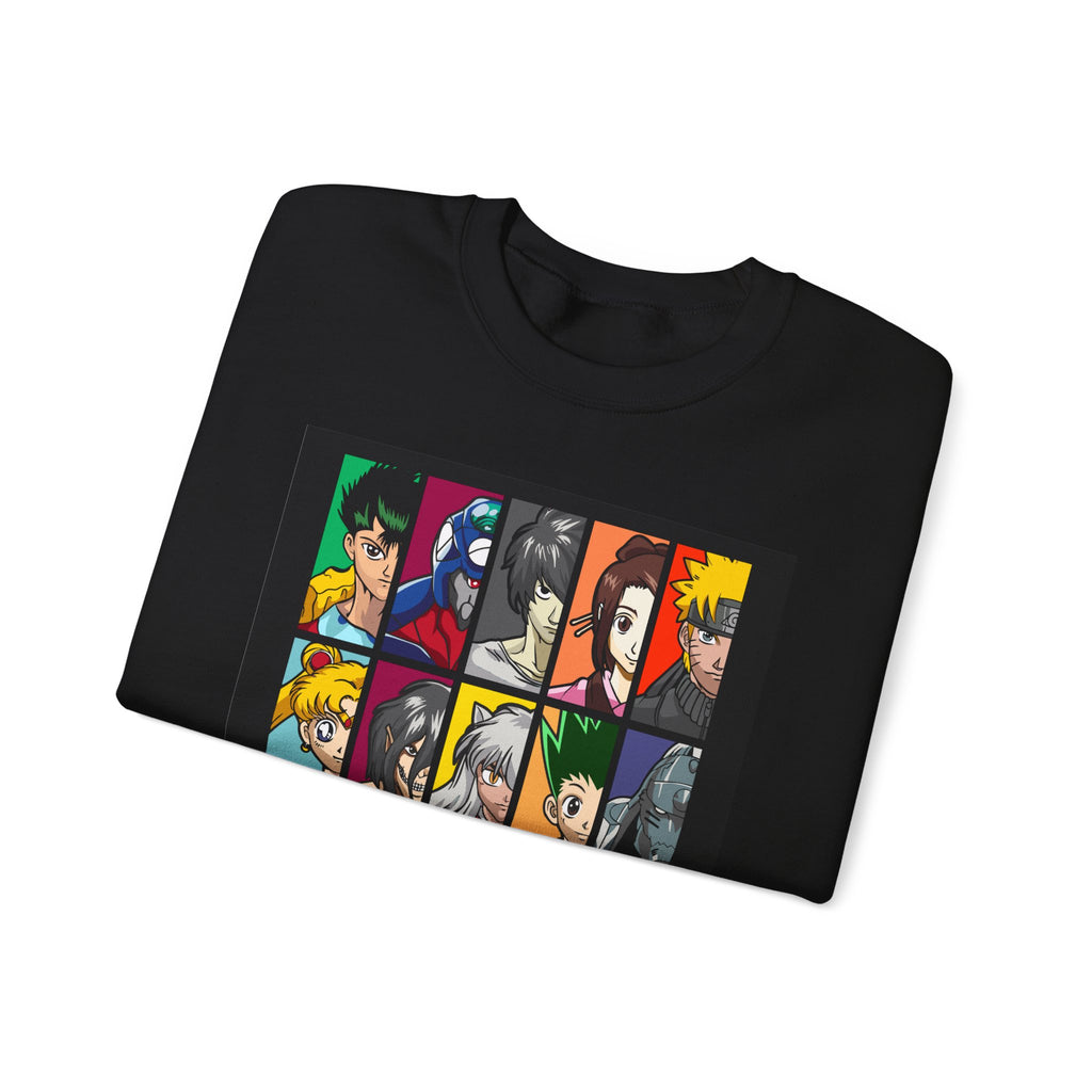 Anime Character Grid Sweatshirt — Collage Crewneck for Fans