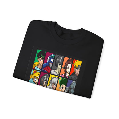 Anime Character Grid Sweatshirt — Collage Crewneck for Fans