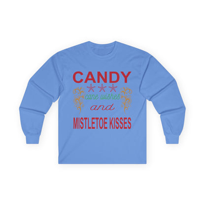 Candy Wishes & Mistletoe Kisses Long Sleeve Tee, Festive Apparel, Holiday Gift, Christmas Shirt, Unisex Tee, Winter Wear