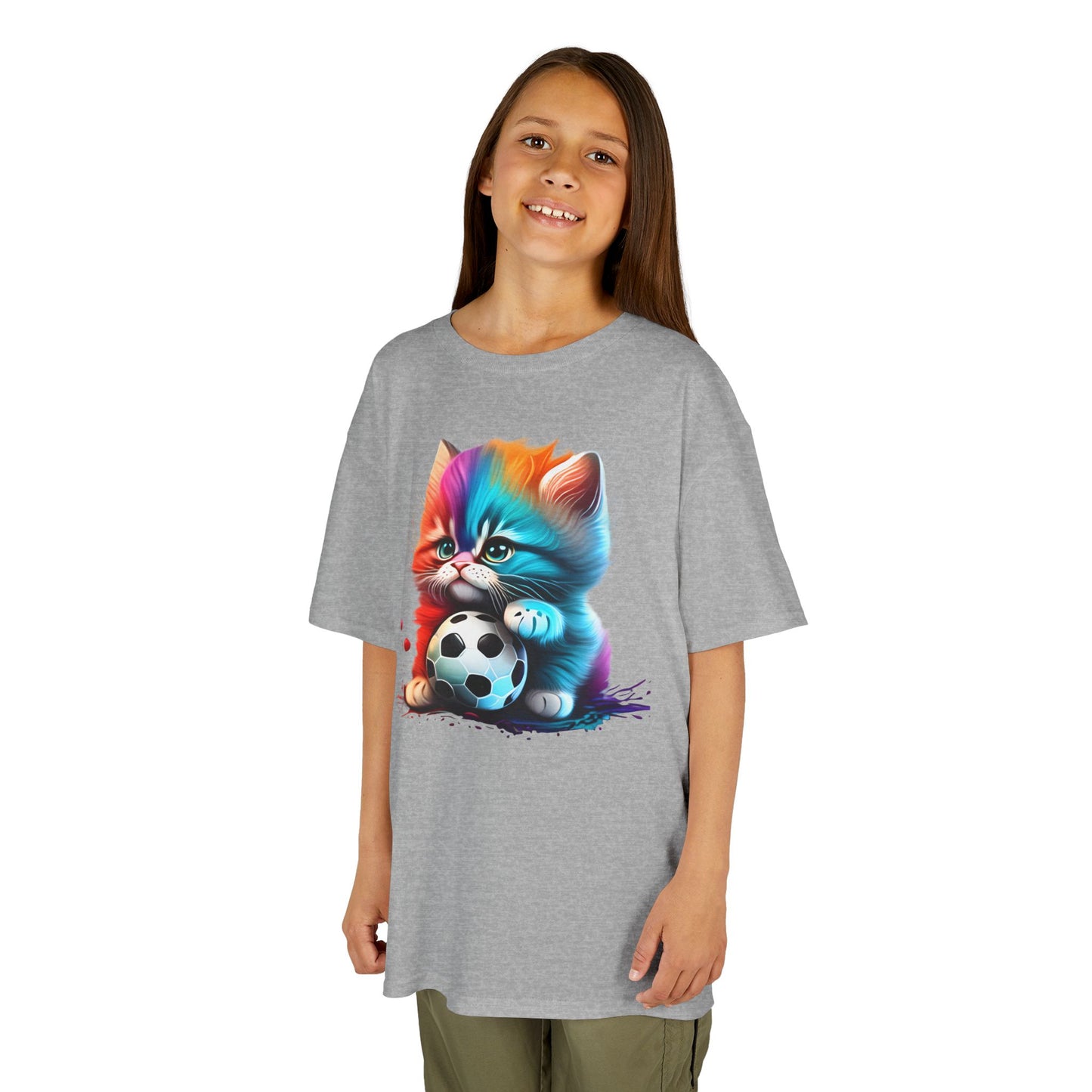 Colorful Cat Soccer Kids Tee - Fun & Playful Design for Young Animal Lovers