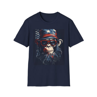 Patriotic Monkey Graphic T-Shirt, Fourth of July Tee, Summer Clothing, Unisex Casual Wear, Fun Gift for Animal Lovers, USA Pride Shirt