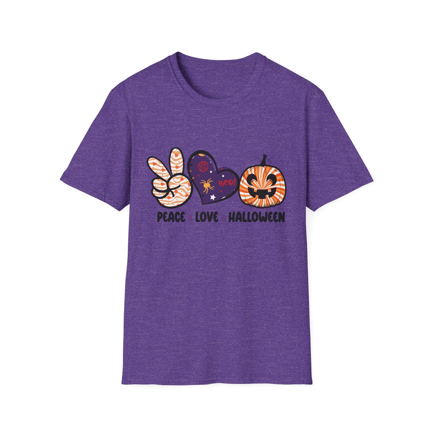 Halloween Peace Love T-Shirt, Unisex Graphic Tee for Fall Celebrations, Cozy Autumn Style, Perfect for Halloween Parties, Gifts