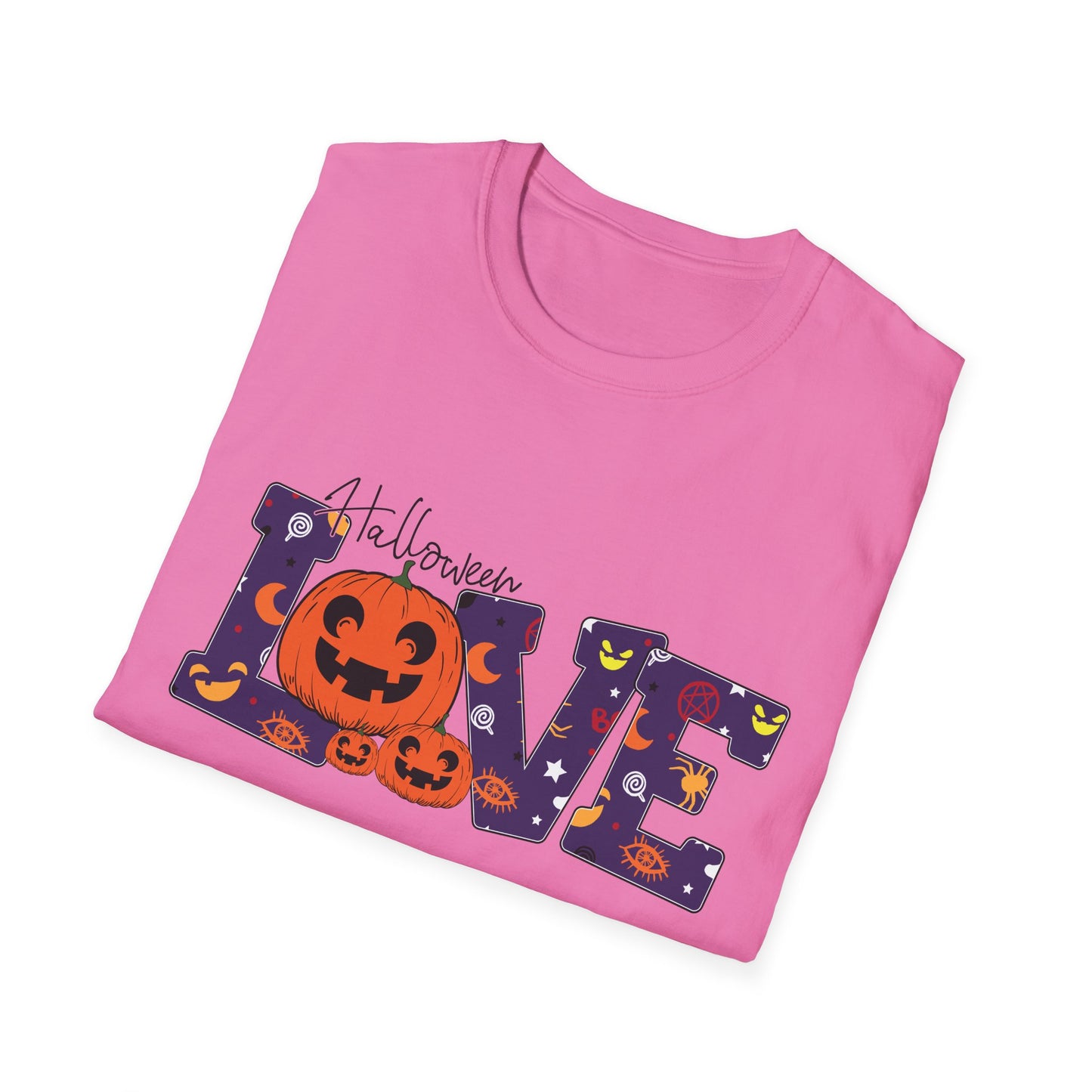 Halloween Love Graphic Tee, Unisex Softstyle T-Shirt for Fall, Halloween Party Shirt, Spooky Season Apparel, Gift for Pumpkin Lover