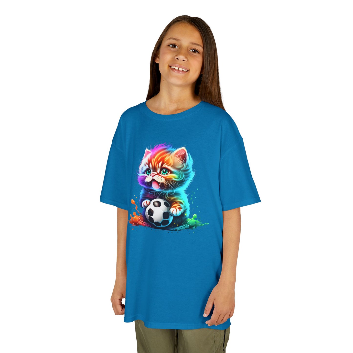 Colorful Cat Soccer Tee for Kids - Fun and Playful Design
