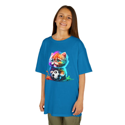 Colorful Cat Soccer Tee for Kids - Fun and Playful Design