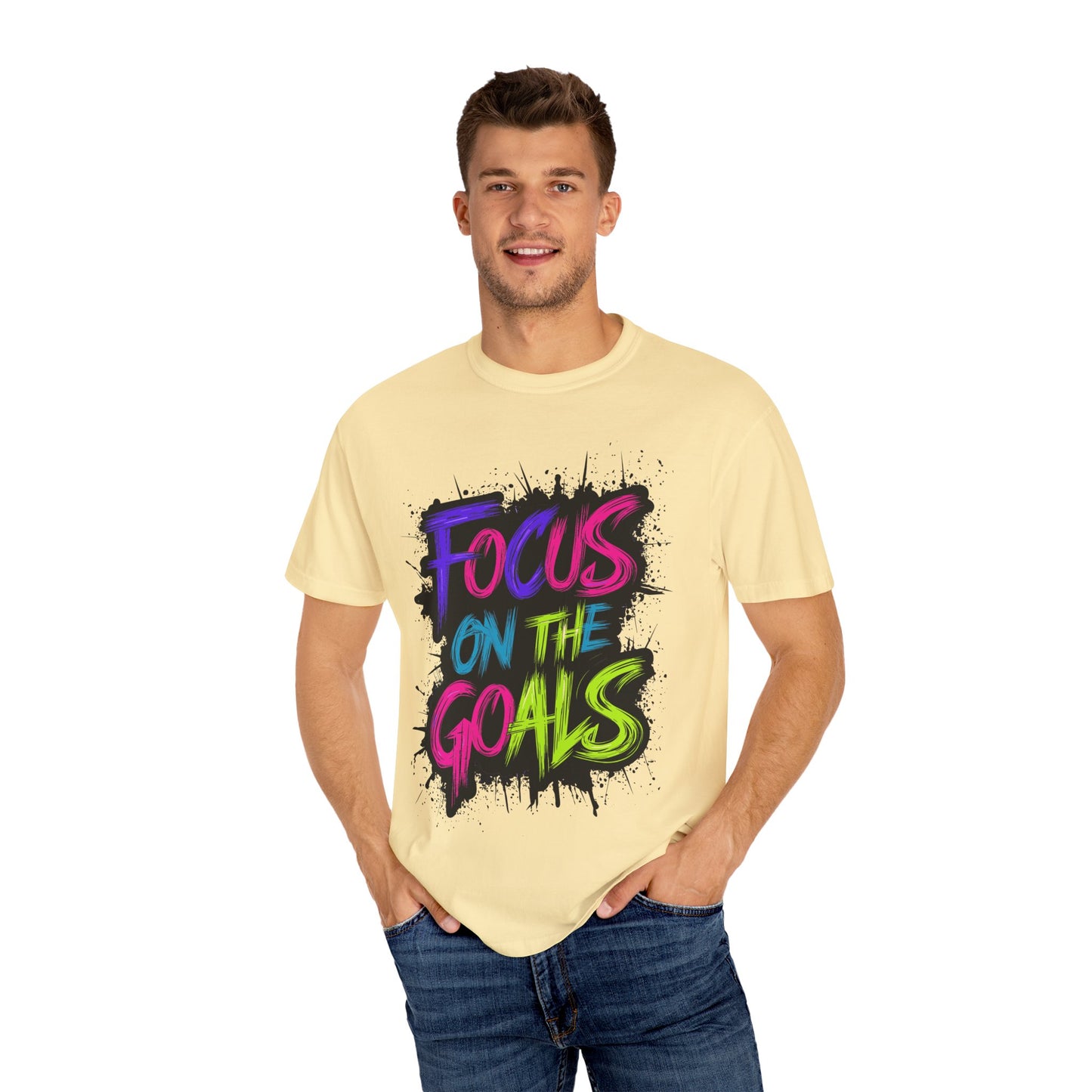 Vibrant Inspirational T-Shirt - Focus on the Goals - Unisex Motivational Tee, Goal Setting Shirt, Fitness Reminder, Gift for Dreamers