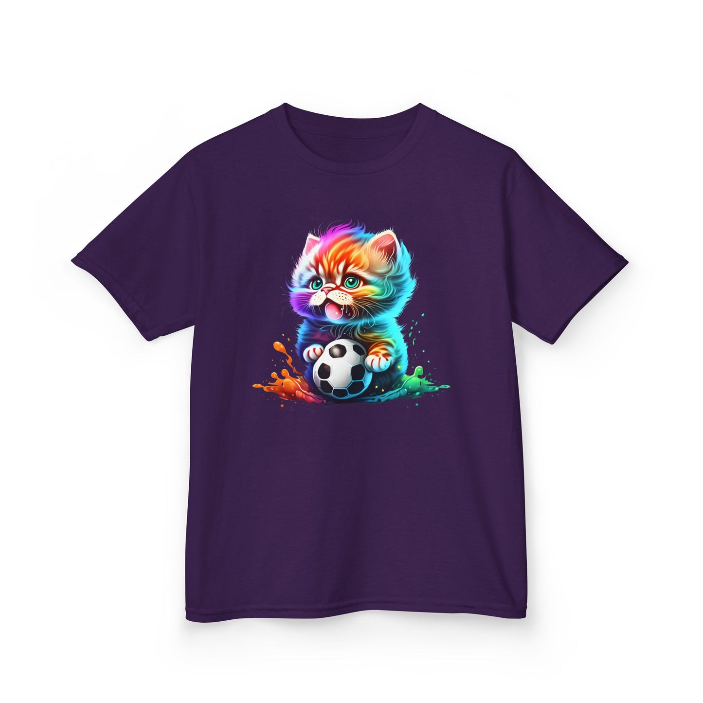 Colorful Cat Soccer Tee for Kids - Fun and Playful Design